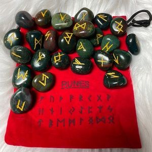 Bloodstone Rune Stones with Red Velvet Bag